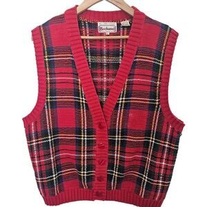 Vintage Bechamel Sweater Vest Women Large Red Tartan Plaid Academia Twee 80s